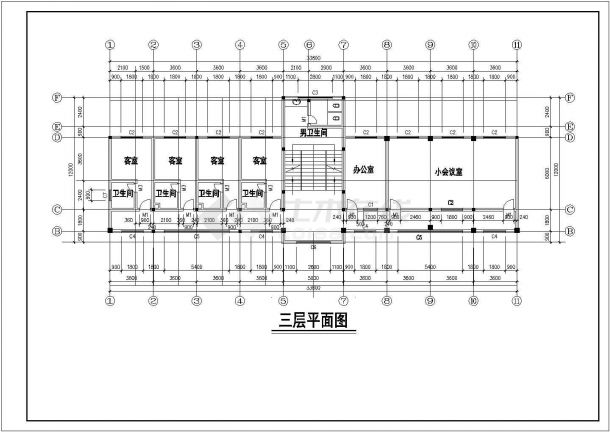 办公楼设计_某地区多层水库办公楼建筑详细设计方案施工CAD图纸-图一