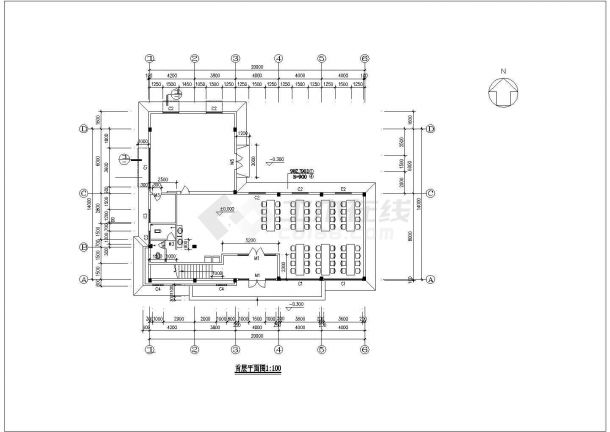 宿舍餐厅建筑规划CAD布置图-图二