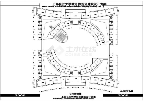 上海某重点大学新校区5层图书馆建筑设计CAD图纸-图一