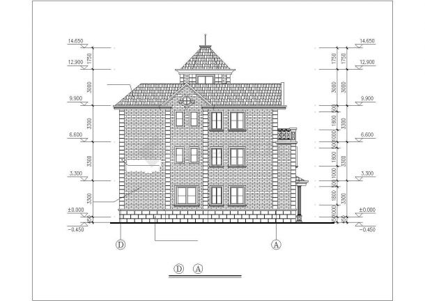 南京某村镇占地170平米3层砖混乡村别墅全套建筑CAD设计图纸-图二