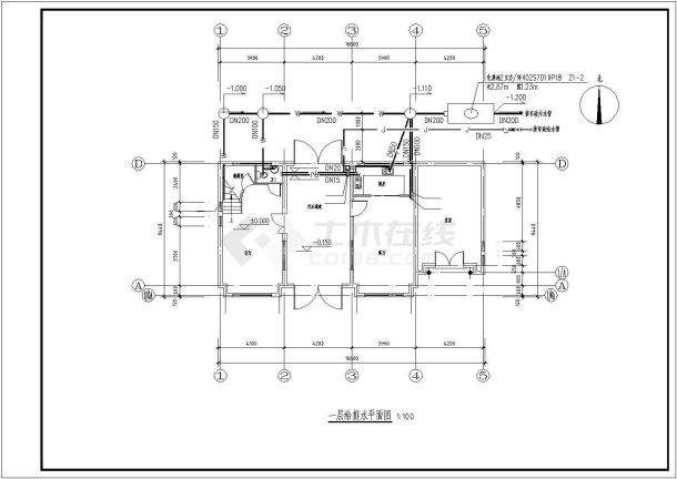 沈阳某现代化村镇210平米2层砖混单体别墅给排水系统CAD设计图纸-图一