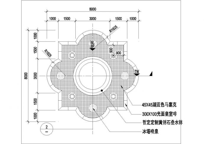 长春市某欧式特色喷泉剖面CAD参考图_图1