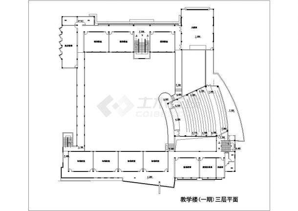 青岛市某大学4层教学楼建筑设计CAD图纸-图二