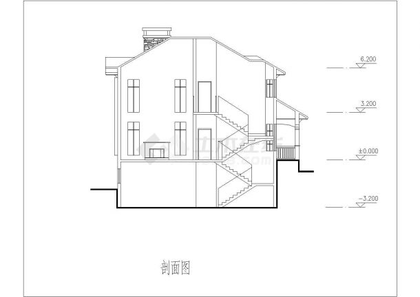 某二层带地下层框架结构坡地独栋别墅设计cad建筑方案图纸（带效果图）-图一
