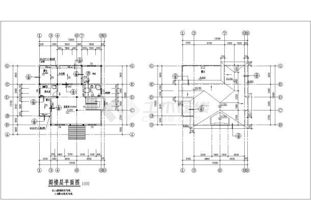 某二层带阁楼层砖混结构简欧小别墅设计cad建筑方案图（含设计说明，含效果图）-图一