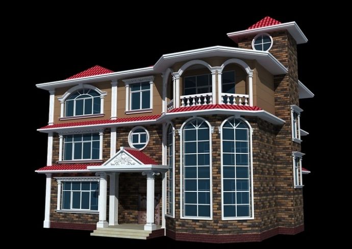 某三层砖混结构简欧小别墅设计cad建筑方案图（含效果图）_图1