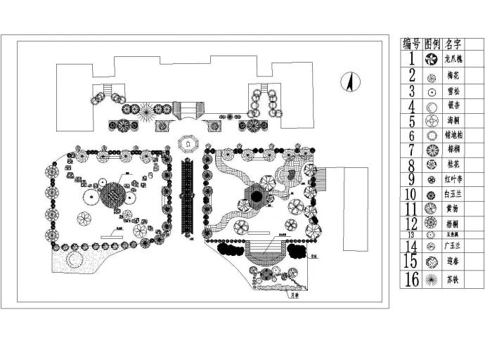 苏州某高级中学教学楼前绿化平面设计CAD图纸_图1