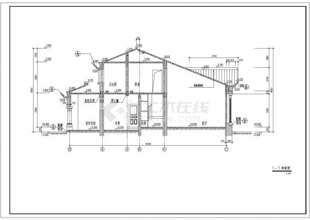 某三层砖混结构斜屋顶欧式别墅设计cad全套建筑施工图（含效果图）-图一