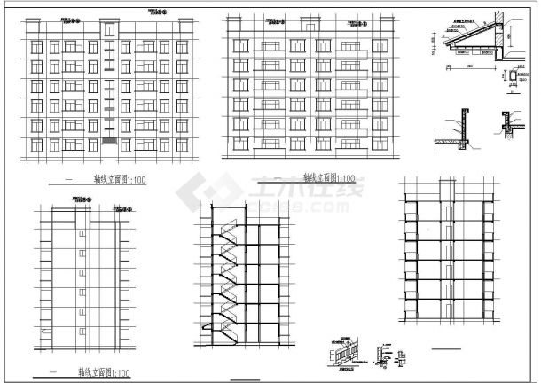 某六层砖混住宅建筑施工cad图（含设计说明）-图二