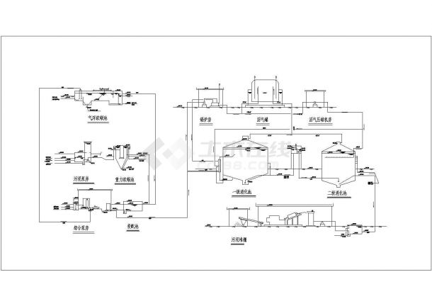 某大型污水处理厂部分CAD污泥处理工艺流程图-图一
