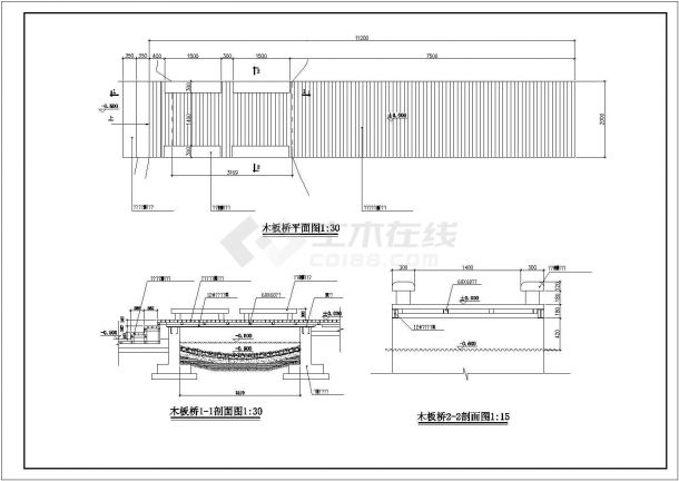 某景区蓝波广场木板桥建筑详细设计方案施工CAD图纸-图一