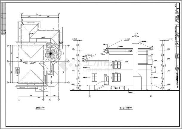 某三层砖混结构小独栋别墅设计cad全套建筑施工图（含设计说明，含效果图）-图二