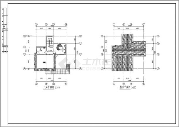 某三层框架结构单家独院式小别墅设计cad建筑方案图（含设计说明，含效果图）-图一
