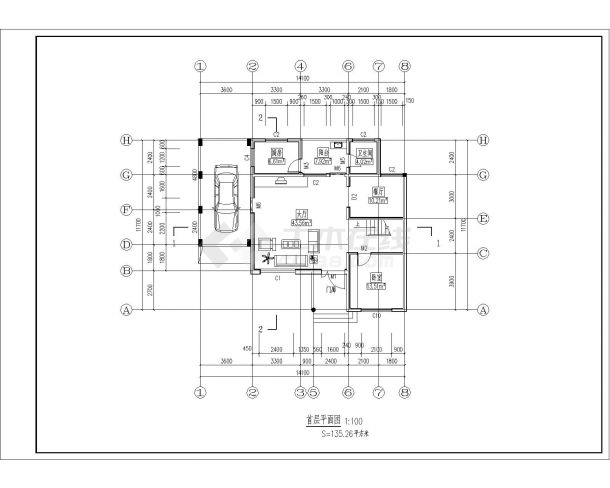 某三层框架结构独栋别墅（建筑面积311.36平方米）设计cad全套建筑施工图（含设计说明，含效果图）-图二