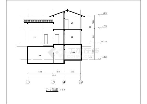 某二层带地下层框架结构日式风格别墅设计cad建筑方案图（含效果图）-图二