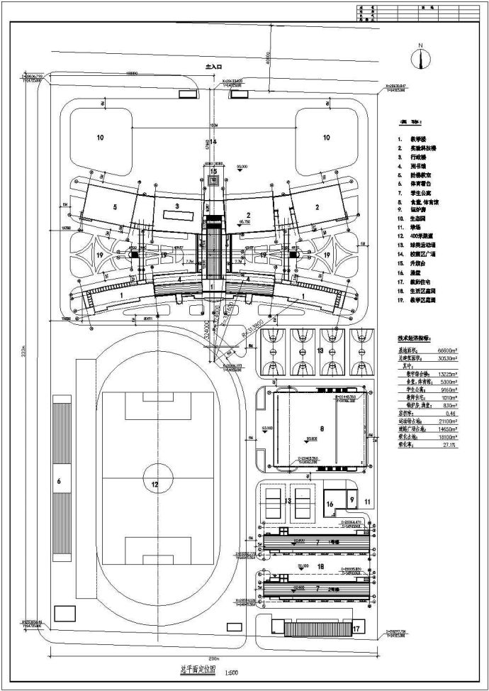 北京某实验中学3万平米校区平面规划设计CAD图纸_图1
