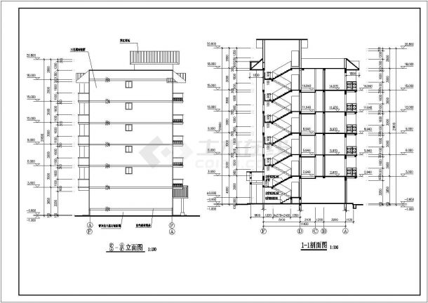 4200平米左右6层框混结构商住楼建筑设计CAD图纸（底层商铺）-图二