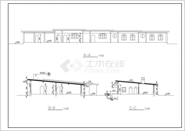 湖州某830平米单层砖混结构幼儿园建筑设计CAD图纸-图二