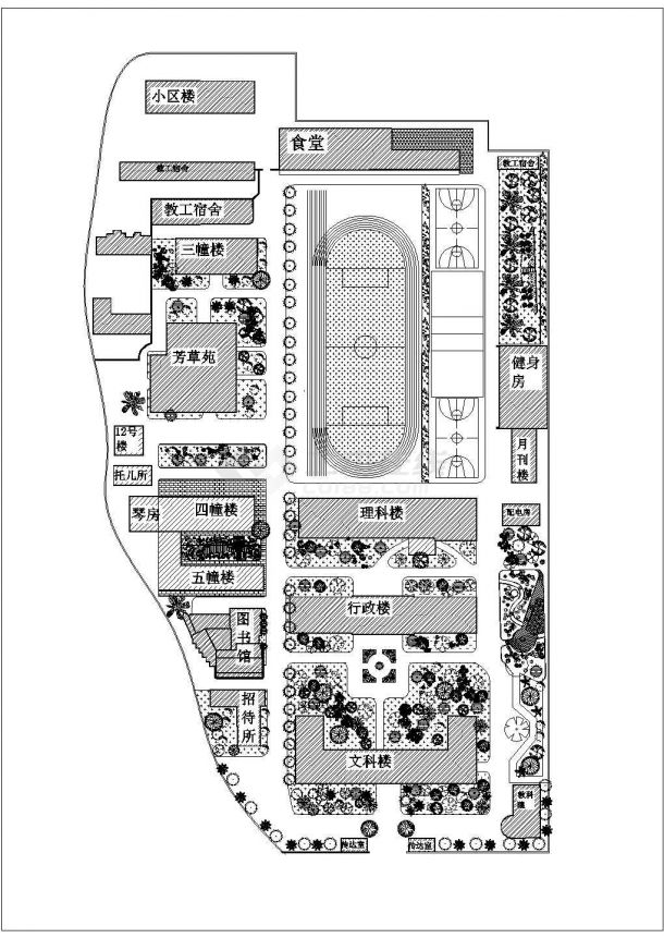 广州市某实验中学校区环境绿化平面设计CAD图纸-图一