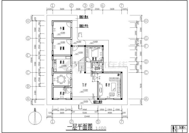 某二层砖混结构新农村别墅（建筑面积232.05平方米）设计cad全套建筑施工图（含设计说明，含效果图）-图二