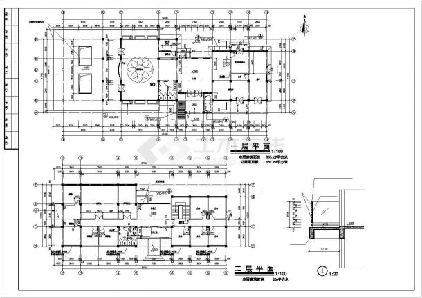 某小区700平米2层框混结构社区会所平立面设计CAD图纸（2套方案）-图一