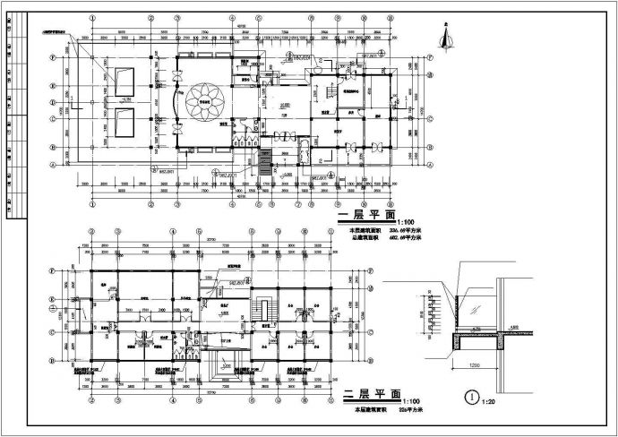 某小区700平米2层框混结构社区会所平立面设计CAD图纸（2套方案）_图1