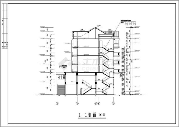 4970平米6层框混结构商住楼建筑设计CAD图纸（底层商用/含阁楼）-图一