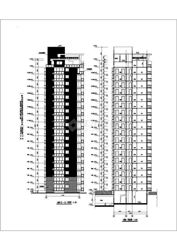 4500平米18+1层框架结构住宅楼平立剖面设计CAD图纸（1层2户）-图二