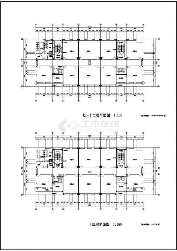 某城市理工大学技术科学楼建筑结构设计平面CAD图-图二