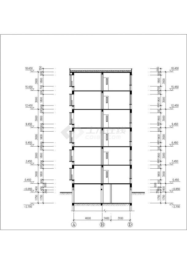 3000平米左右6层框架结构住宅楼建筑设计CAD图纸（含地下室）-图一