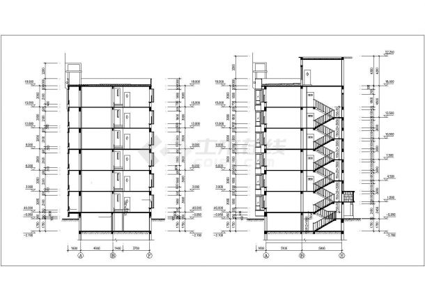 3000平米左右6层框架结构住宅楼建筑设计CAD图纸（含地下室）-图二