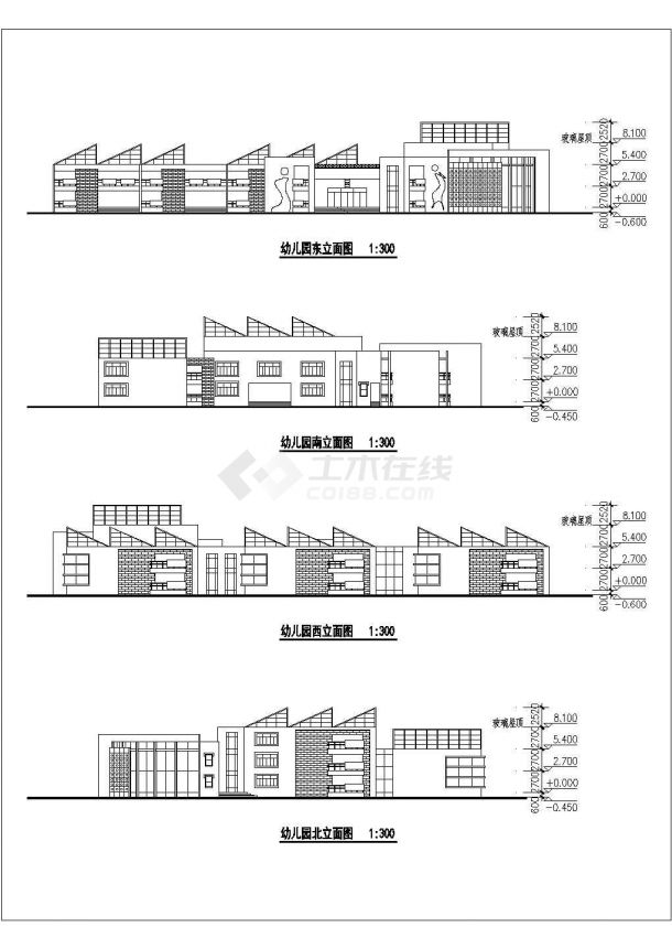 上海某贵族幼儿园3层教学楼建筑设计CAD图纸-图一