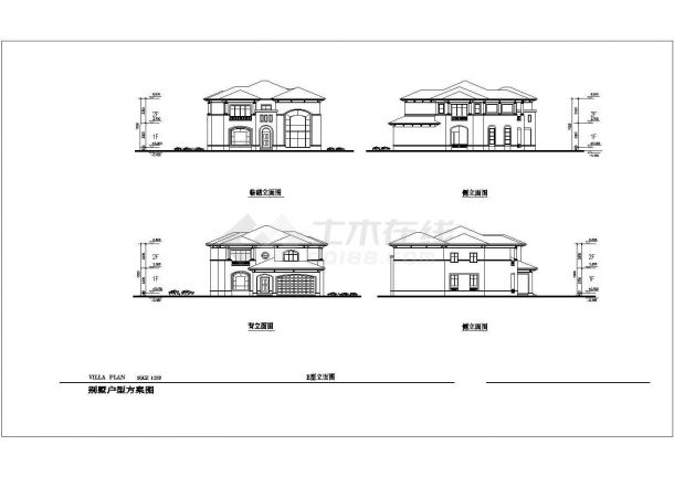 某二层砖混结构新农村简欧别墅设计cad建筑方案图（含效果图，含2种方案设计）-图二