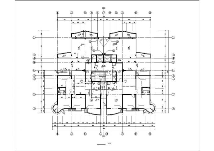 1.4万平米18+1层框架结构商住楼平立剖面设计CAD图纸（1-2层商用）_图1