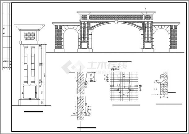 兰州金地花园小区欧式风格入口大门全套建筑设计CAD图纸（高8.8米）-图一