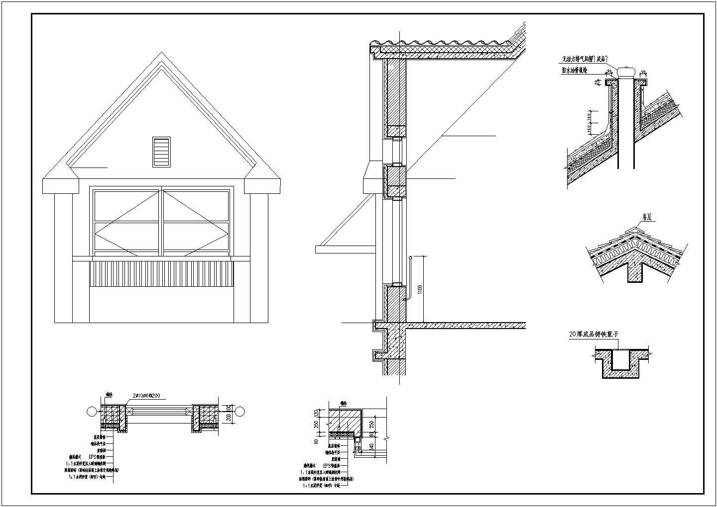 某框架结构三层新农村简欧别墅设计cad全套建施图纸（含效果图）