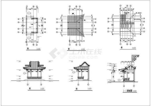 某现代景区半亭建筑详细设计方案施工CAD图纸-图二