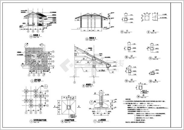 某现代景区多种休闲亭建筑详细设计方案施工CAD图纸-图二