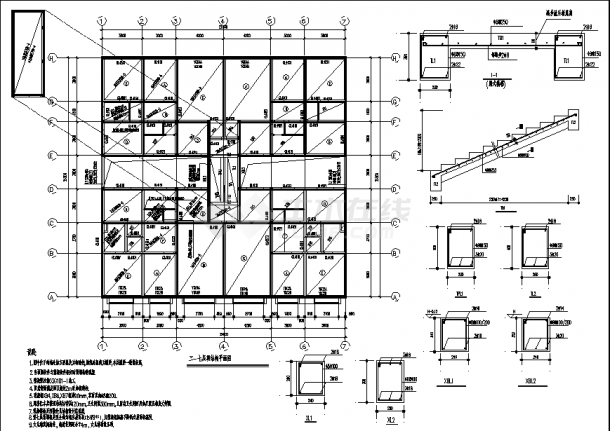 6层底框砖混住宅楼结构设计施工cad图纸，含设计说明-图二