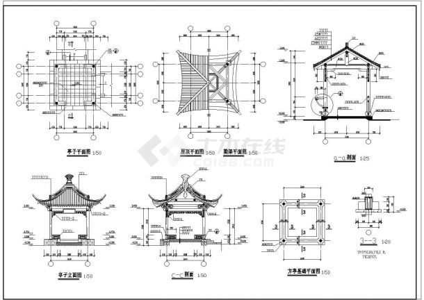某仿古小型长廊建筑全套详细设计方案施工CAD图纸-图二