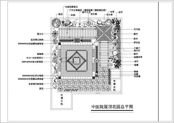 某中医院屋顶花园设计cad平面施工图（含8套方案设计）_图1