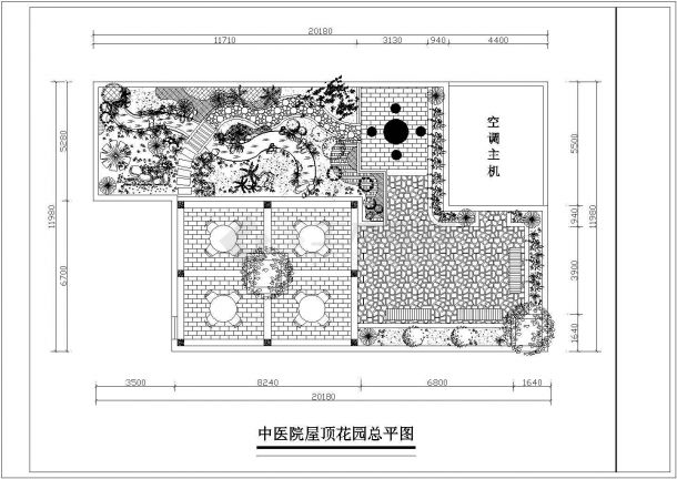 某中医院屋顶花园设计cad平面施工图（含8套方案设计）-图二