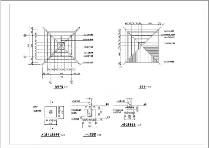 某景区经典的小木方亭建筑详细设计方案施工CAD图纸_图1