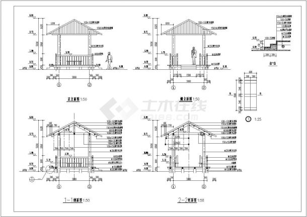 某景区经典的小木方亭建筑详细设计方案施工CAD图纸-图二