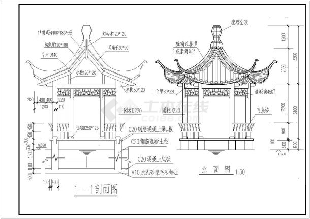 某景区六角亭建筑详细设计方案施工CAD图纸-图二