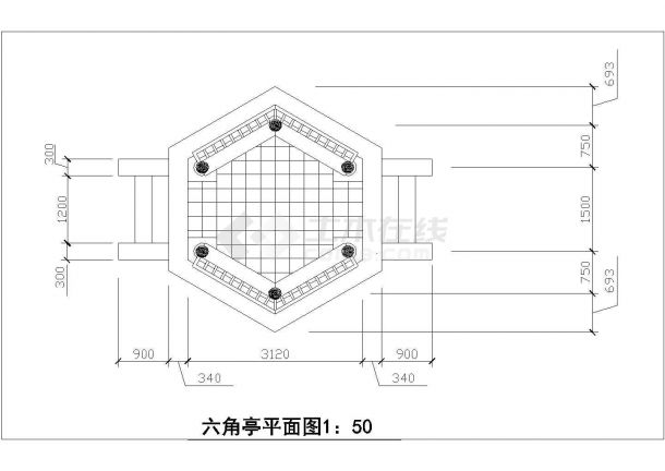 某景区小型六角亭建筑详细设计方案施工CAD大样图纸-图二