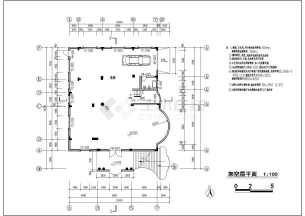 某三层带阁楼层框架结构复古独栋别墅设计cad全套建筑施工图（含设计说明，含结构设计，带效果图）-图二