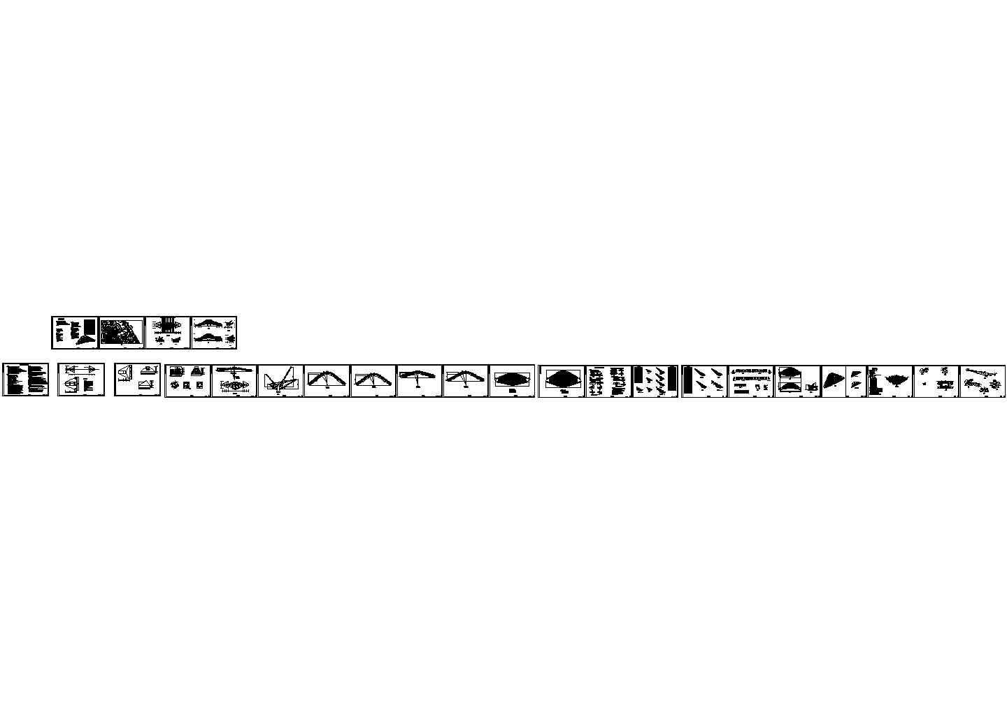 物流园大门双钢拱-索膜组合结构施工图纸(cad)