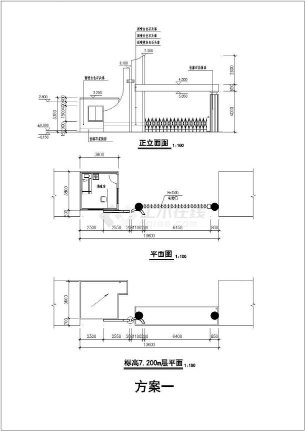 某小型厂区大门建筑详细设计施工方案CAD图纸-图一