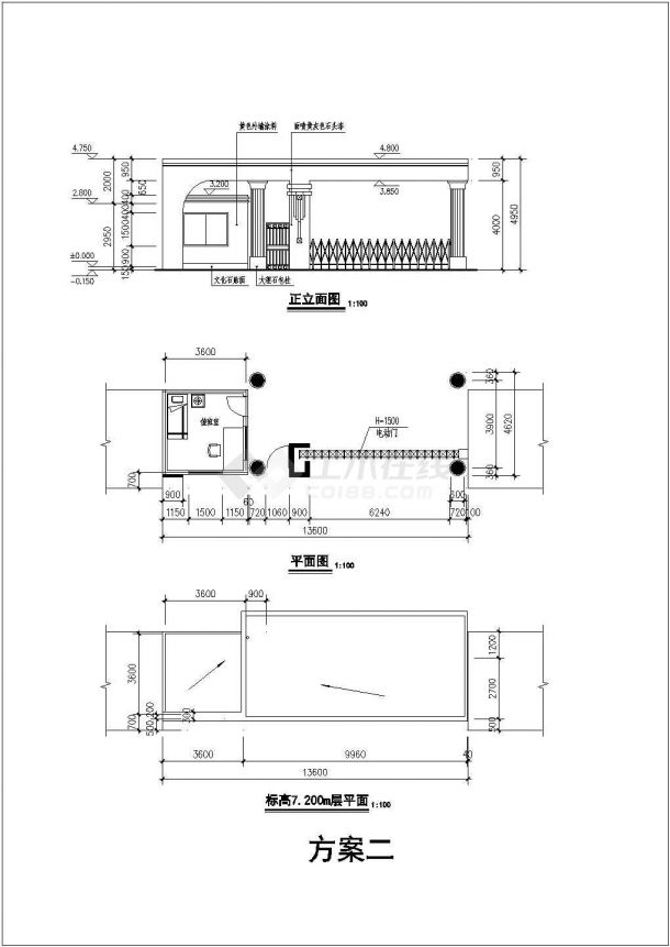 某小型厂区大门建筑详细设计施工方案CAD图纸-图二